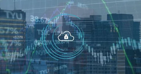 Image of security padlock icon, financial and stock market data processing Stock Photos