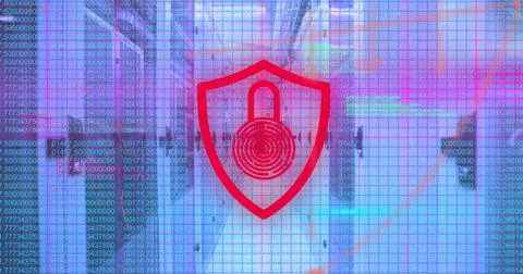 Image of security padlock icon, mathematical equations and data processing over 스톡 사진