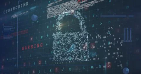 Image of security padlock over data processing on dark background Illustrazione stock