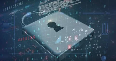 Image of security padlock over data processing on dark background Stockillustratie