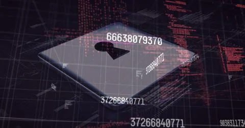 Image of security padlock over data processing on dark background Illustrazione stock