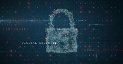 Image of security padlock over data processing on dark background Stockillustratie