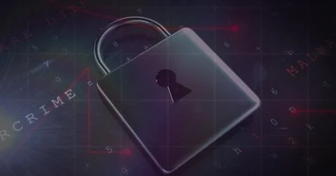 Image of security padlock over data processing on dark background Stock Illustration