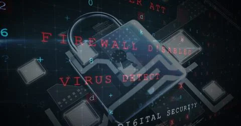 Image of security padlock over data processing on dark background イラスト素材