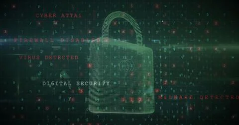 Image of security padlock over data processing on dark background Stockillustratie