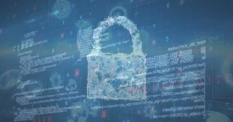 Image of security padlock over data processing on dark background Stock Illustration
