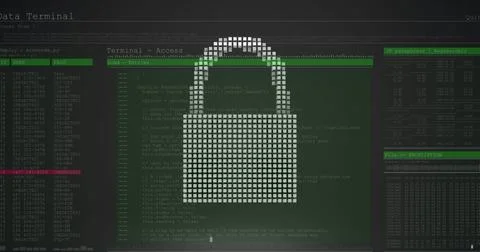 Image of security padlock over data processing on dark background 스톡 일러스트