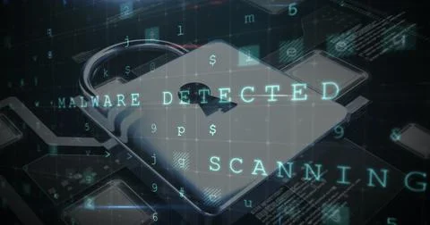 Image of security padlock over data processing on dark background Illustrazione stock