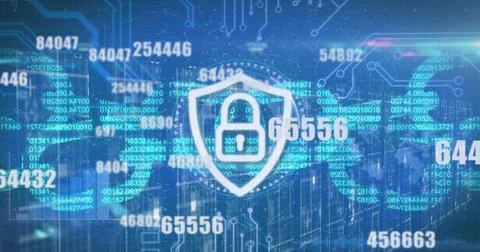 Image of security padlock over data processing Illustrazione stock