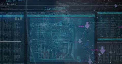 Image of security padlock over data processing on dark background Stock Photos