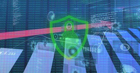 Image of security padlock over digital interface イラスト素材