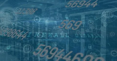 Image of security warning text and data processing over computer server 스톡 사진