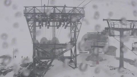 Image seen through the front window of the cable car approaching the t Stock Footage 69833039