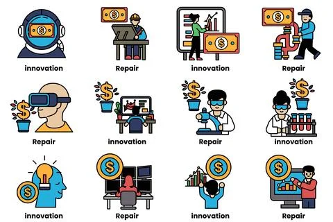 Image is a series of illustrations of people working in various professions 스톡 일러스트