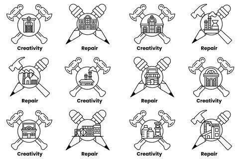 The image is a set of 12 different symbols, each with a different meaning Illustrazione stock