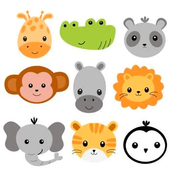 Image with a set of cute animal faces Stock Illustration