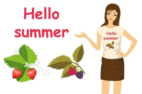 Image set  hello summer and girl Illustrazione stock