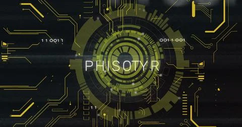 Image of set of letters and digital data processing over black background Stock Illustration