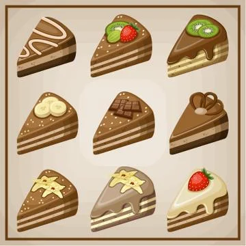 Image set of nine cakes. Stock Illustration