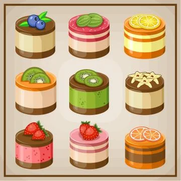 Image set of nine cupcakes. Stock Illustration