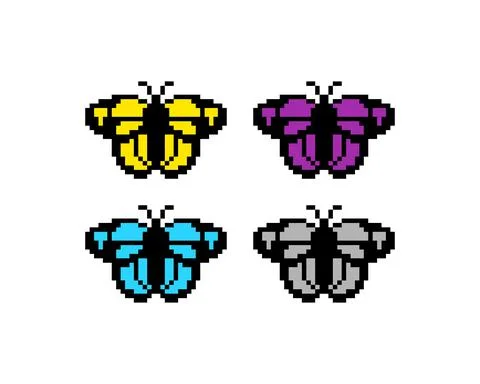 Image of set of pixel butterflies. cross stitch pattern vector illustration. Stock Illustration