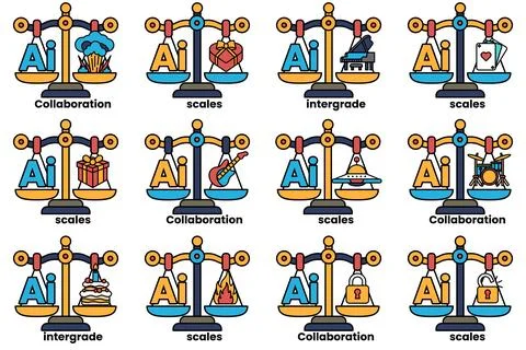 The image is a set of scales with different weights on each side Stock Illustration