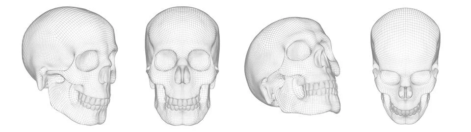 The image is a set of skulls, made in the form of a grid frame on a white bac Stock Illustration