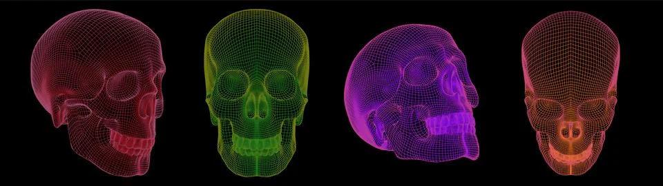 The image is a set of skulls made in the form of a grid frame of different co Stock Illustration