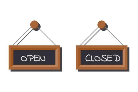 Image set of various open and closed business signs on slate board written in Stock Illustration