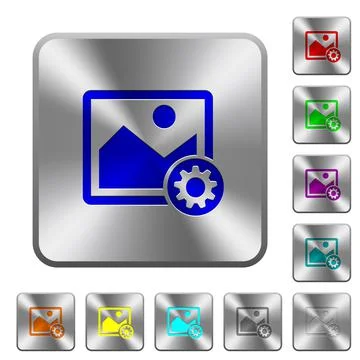 Image settings rounded square steel buttons Stock Illustration