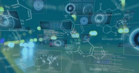 Image of shapes and data processing over road Ilustração Stock