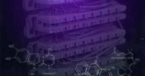 Image of shapes and data processing over server room Stock Illustration