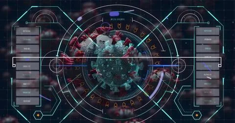 Image of shapes and data processing over virus cells Illustrazione stock