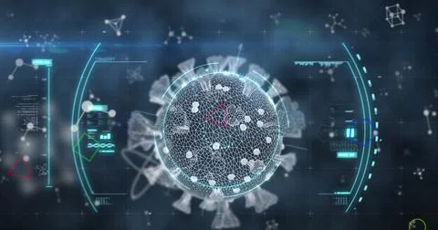 Image of shapes and data processing over molecules and virus cells イラスト素材