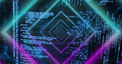 Image of shapes and data processing on black background Stock Photos