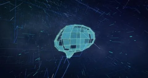 Image of shapes and digital brain on black background Stock Photos