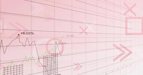 Image of shapes and graphs on light pink digital screen Stock Illustration