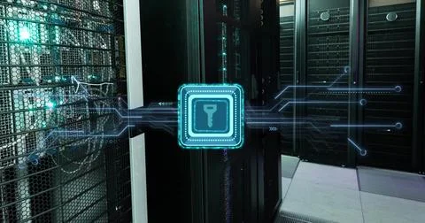Image of shapes and key over server room Stockillustratie