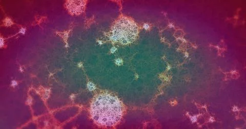 Image of shapes and molecules on purple background Stock Illustration