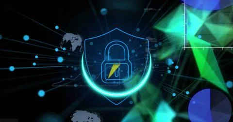 Image of shapes and padlock over data processing Stock Illustration