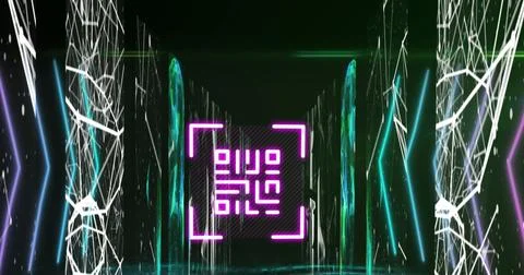 Image of shapes and qr code in digital space Stock Photos
