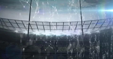 Image of shapes moving on digital screens over sports stadium Illustrazione stock