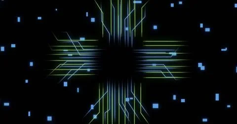 Image of shapes moving over ai text and connections Illustrazione stock