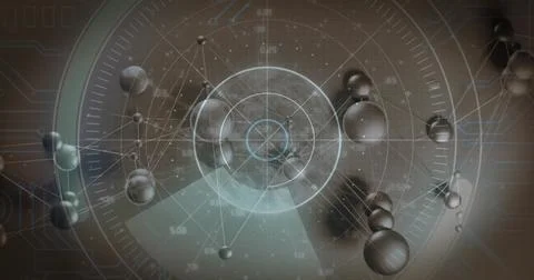 Image of shapes moving over data processing and scope scanning イラスト素材