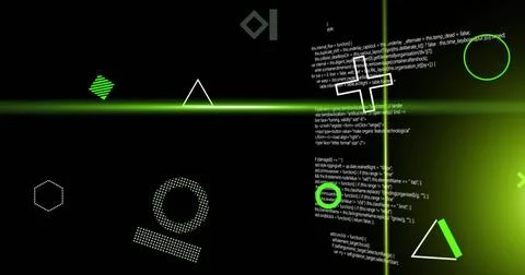 Image of shapes moving over data processing Illustrazione stock