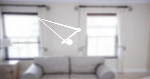 Image of shapes moving over empty house interior Ilustração Stock