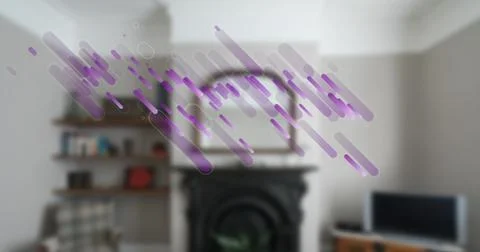 Image of shapes moving over empty house interior Ilustração Stock