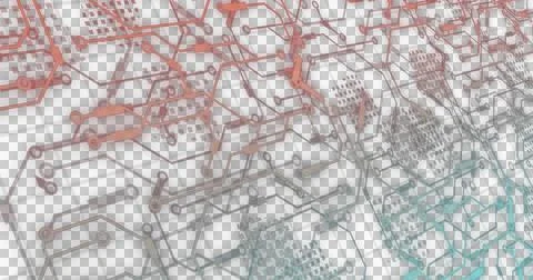 Image of shapes moving over network of connections, created using generative ai Illustrazione stock