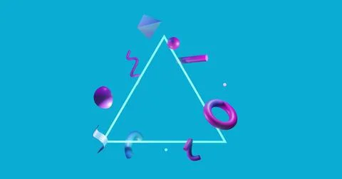 Image of shapes moving over triangle on blue background Stock Photos