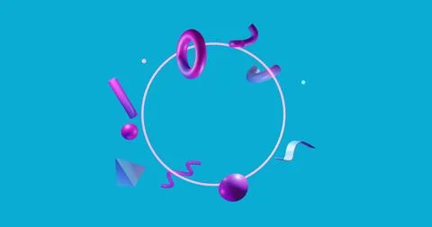 Image of shapes moving over white circle Stockfoto's